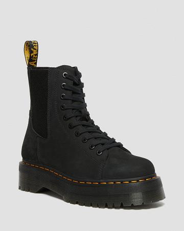 Dr Martens Jadon Nubuck Leren Platform Laarzen Heren Zwart | NL 256JPQ